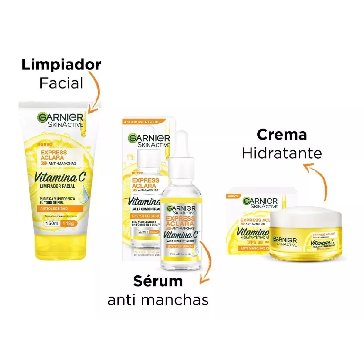 Kit garnier express Aclara Serum, crema, gel con vitamina C