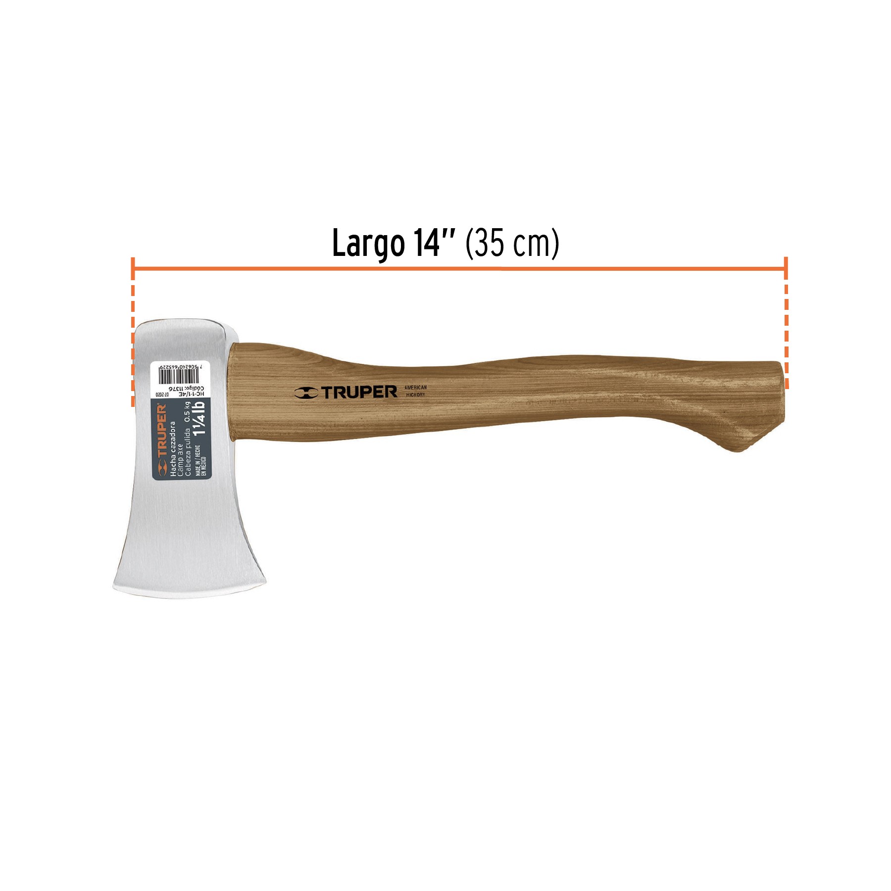 HACHA CAZADORA, 1-1/4 LB, MANGO HICKORY 14", CABEZA PULIDA TRUPER 11376