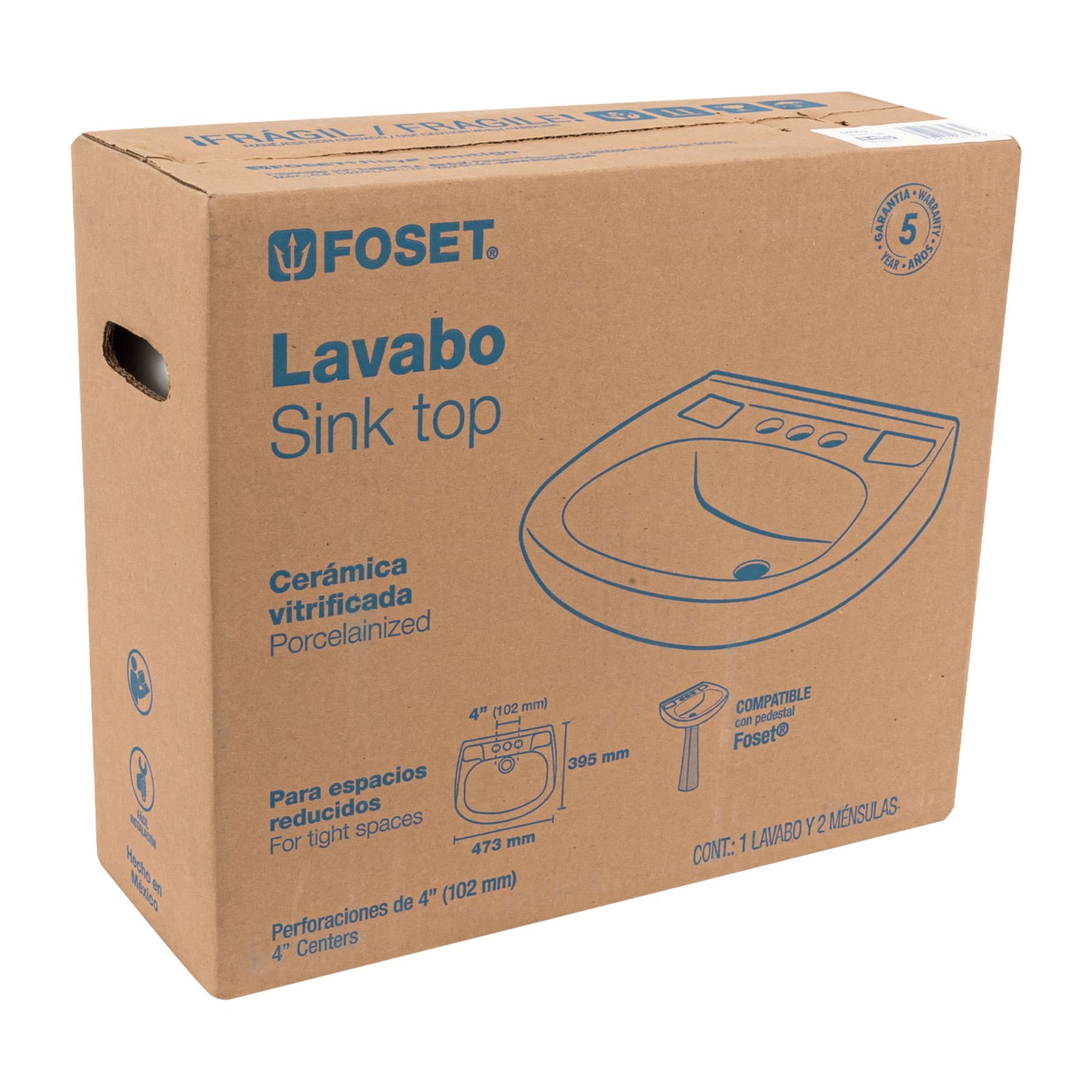 LAVABO CERÁMICO CON REBOSADERO, BLANCO, FOSET 44002