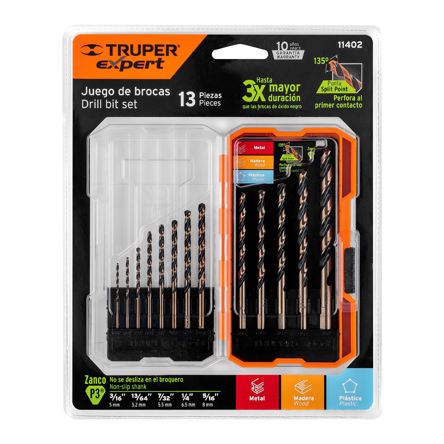 JUEGO DE 13 BROCAS HSS PARA METAL EN ESTUCHE, TRUPER EXPERT 11402