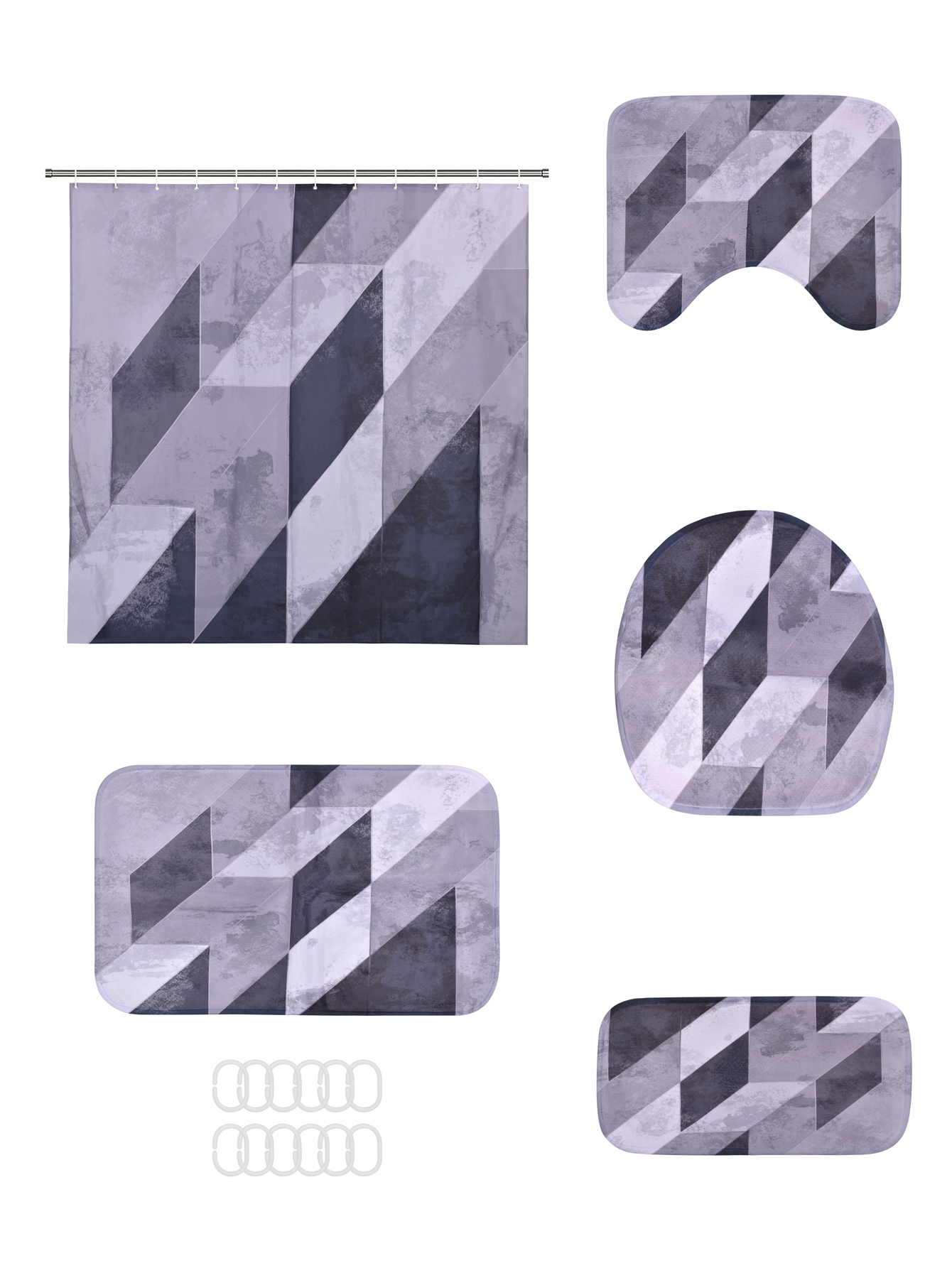 AGBOX Juego Para Baño Premium Estandar 5 Piezas, Rombos Blanco y Negro .