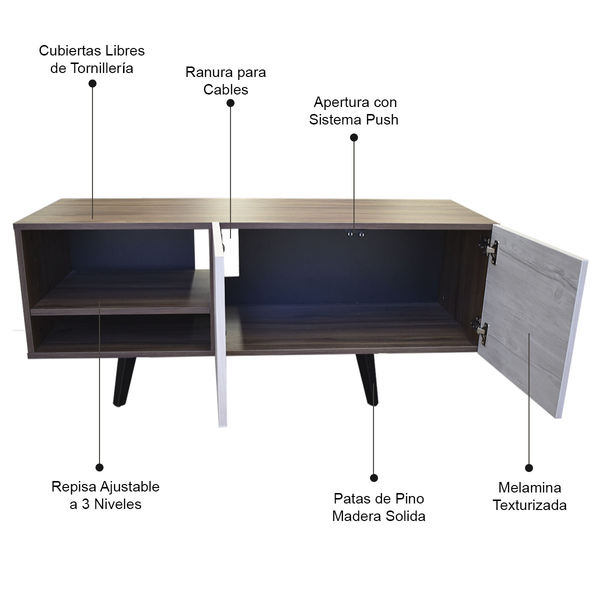  Mueble para TV de 50" Suecia  Elegante e Inteligente  Hogare Parota Blanco 