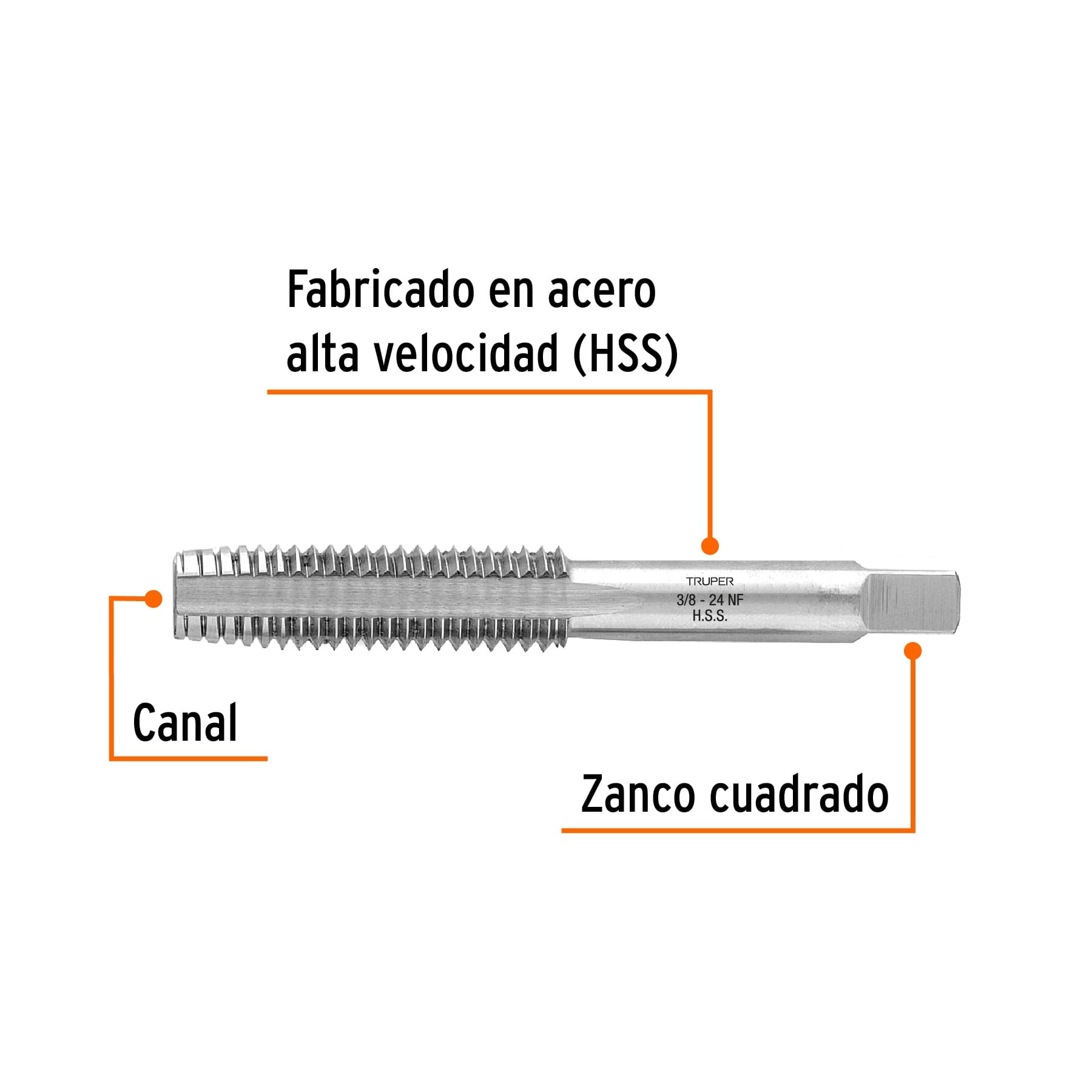 MACHUELO SEMICÓNICO 3/8"X 24 CUERDA FINA, TRUPER 11410