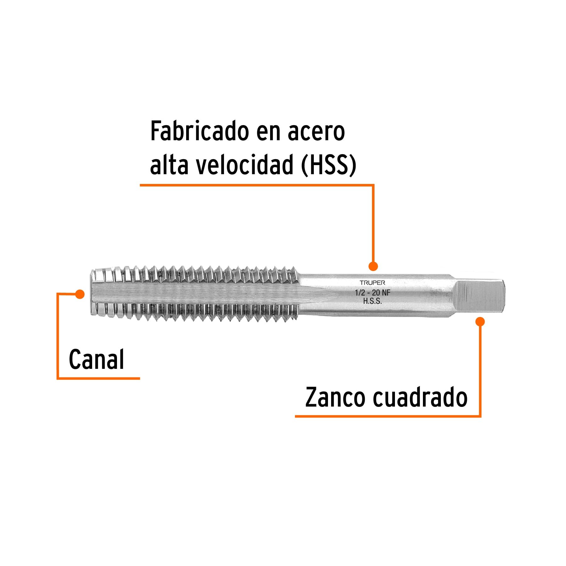 MACHUELO SEMICÓNICO 1/2" X 20 CUERDA FINA, TRUPER 11414