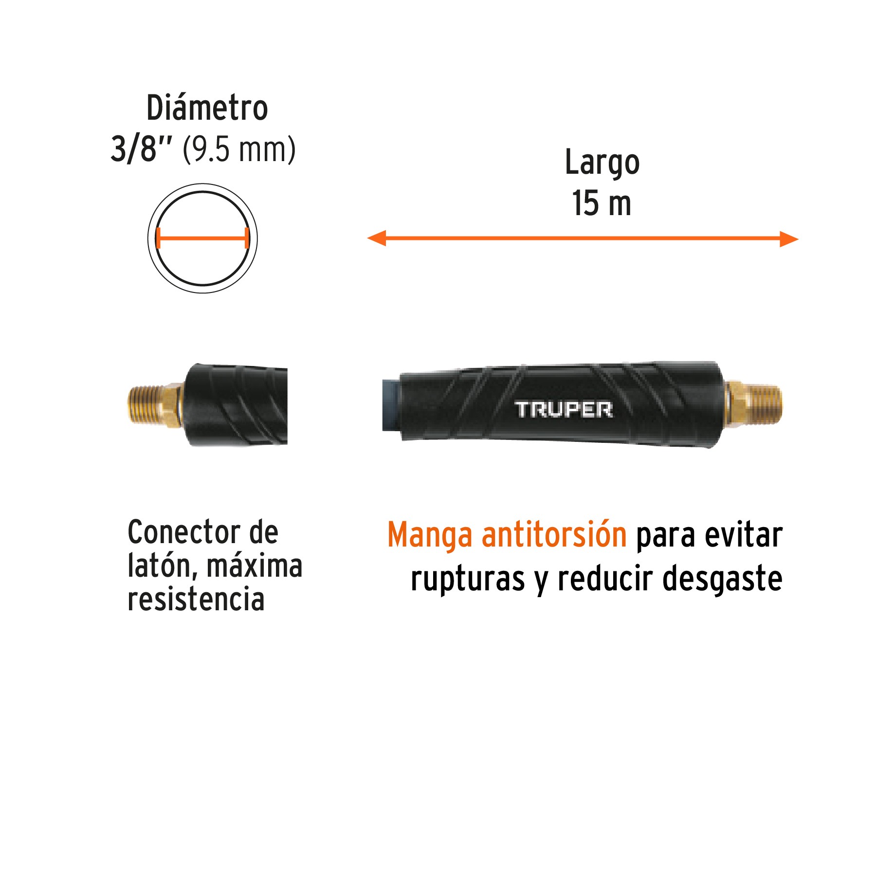 MANGUERA HÍBRIDA PARA COMPRESOR, 15 M X 3/8", TRUPER 102473