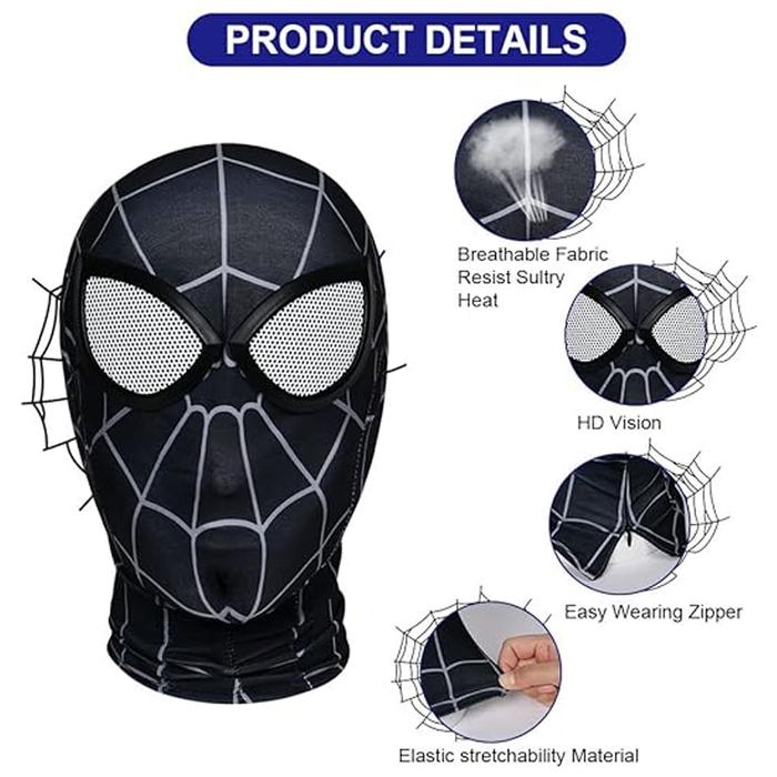 Temática Máscaras de Hombre Araña MXRKI-001-2 1Pza 59cm Diámetro Poliéster  Negro Máscara Spiderman, SpiderBlack02