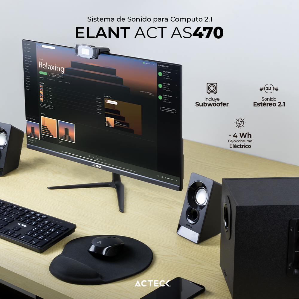 Sistema De Sonido Elant Act As470 2.1 Ch Subwoofer Alambrico Acteck