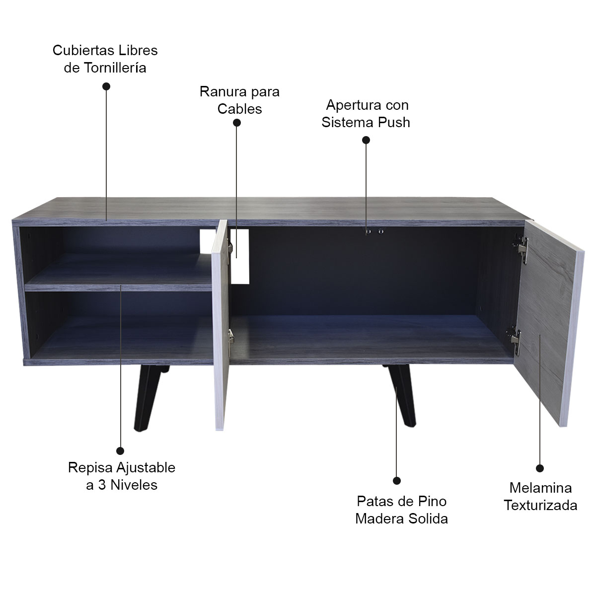 Mueble para TV de 50" Suecia Elegante y Minimalista Hogare Gris Blanco