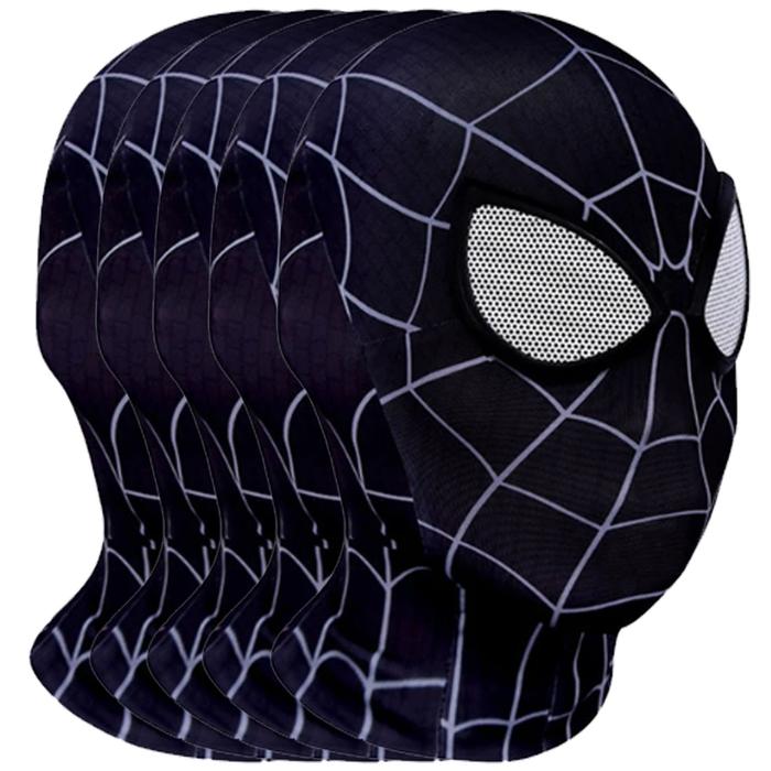 Día de Muertos Disfraz MXRKI-005-4 5Pzas 59cm Diámetro Poliéster Negro Máscara Spiderman, SpiderBlack02