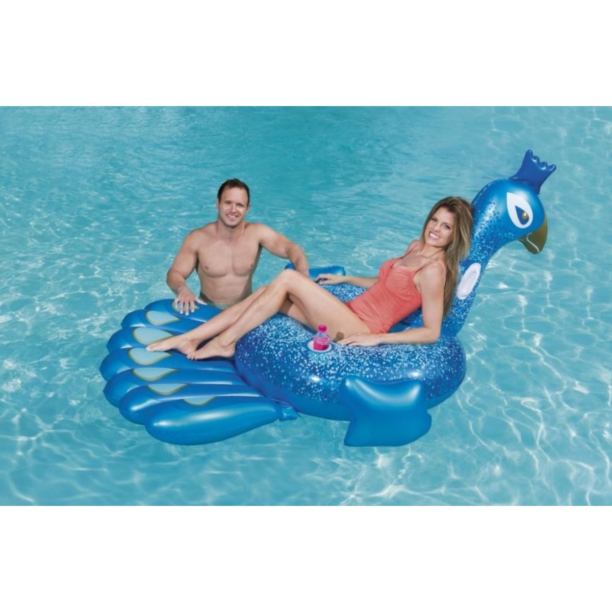 Flotador montable pavo real 1.98 metros x 1.64 metros color azul caja (1)