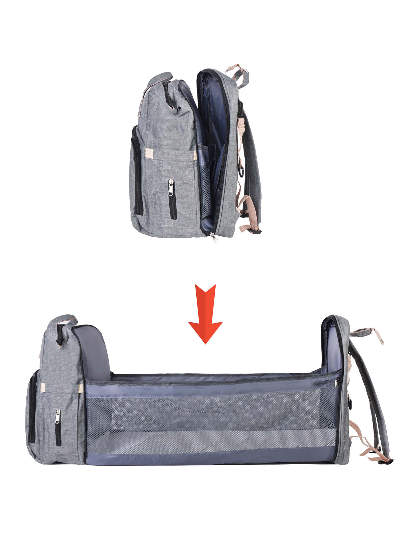 AGBOX Mochila Pañalera Cambiador Portátil De Viaje Para Bebé Gris.