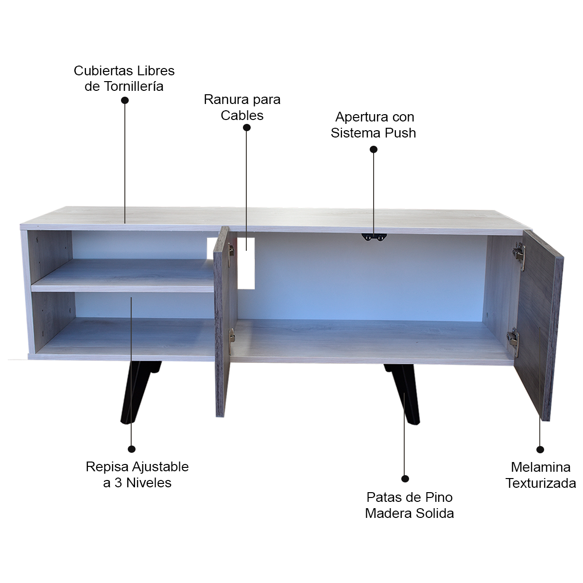  Mueble para TV de 50" Suecia  Elegante y Moderno Hogare  Blanco Gris 
