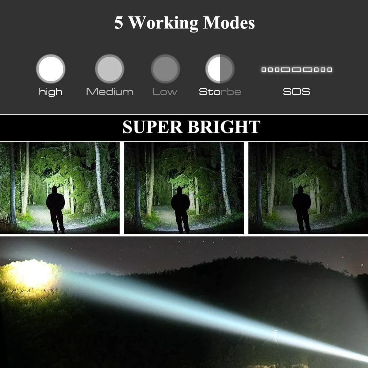 Lampara Táctica 1600 Lumens Led Recargable