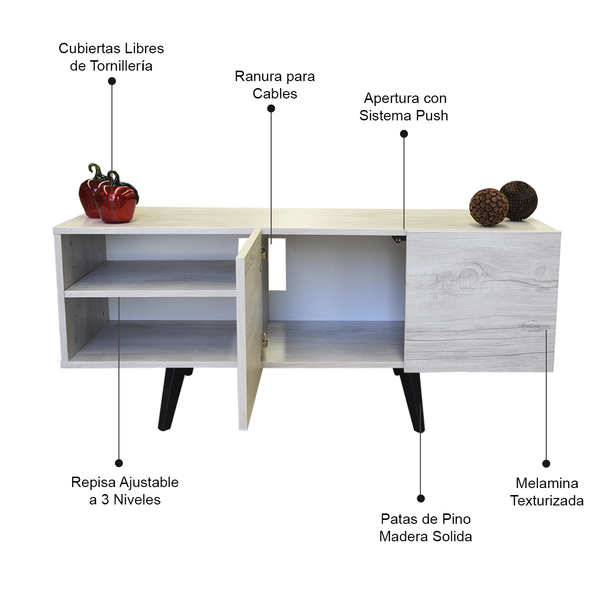 Mueble para TV de 50" Suecia   Minimalista y Practico Hogare Blanco Nordico