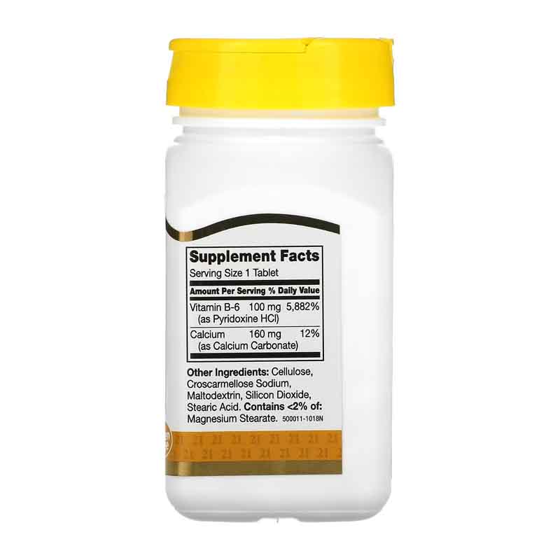 Vitamina B-6 100mg 21st Century 110 tabletas Piridoxina Hcl + Calcio 