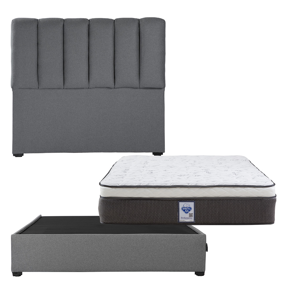 Colchón Matrimonial Spring Air LeMans con Cabecera Dicasa Kami y Base Cama Orleans Gris