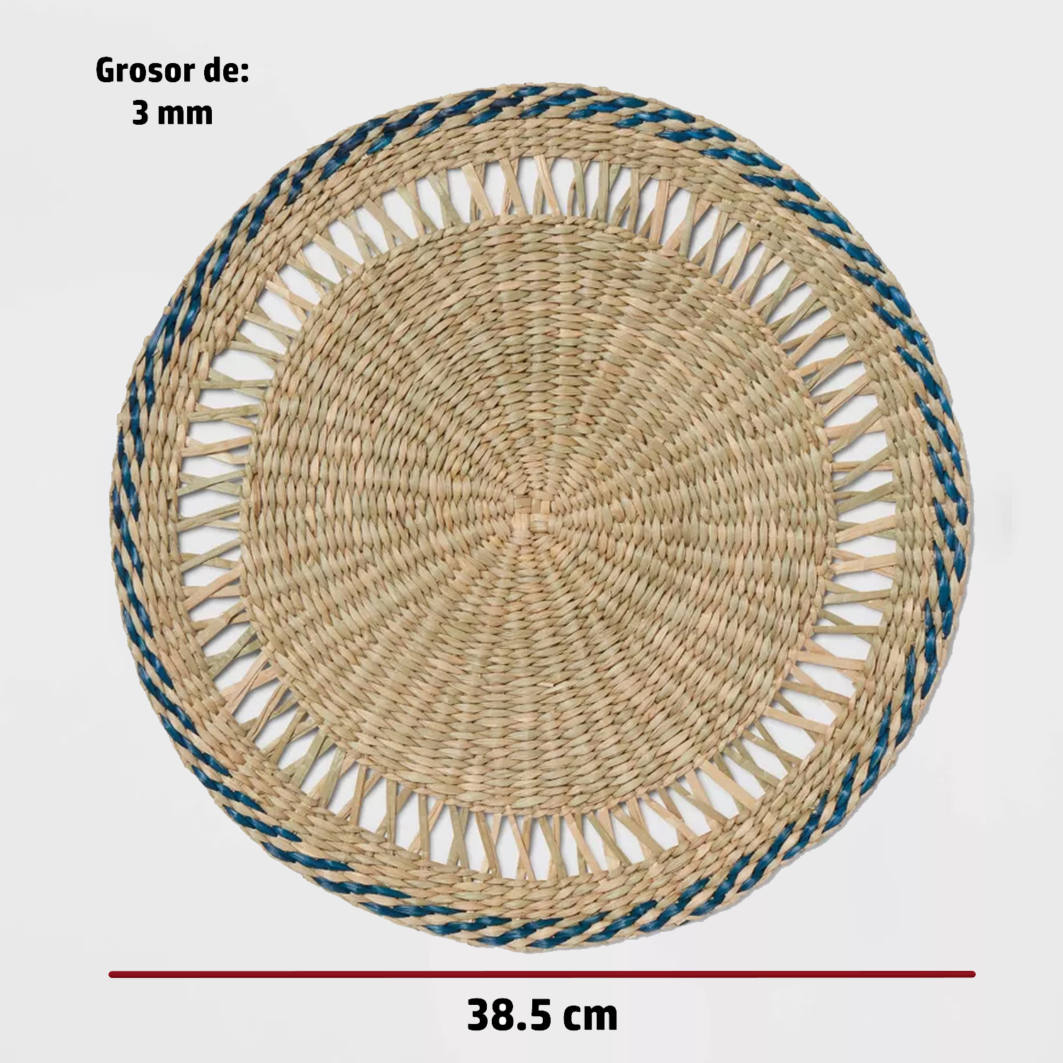 Individual artesanal de pasto marino azul natural de 15''