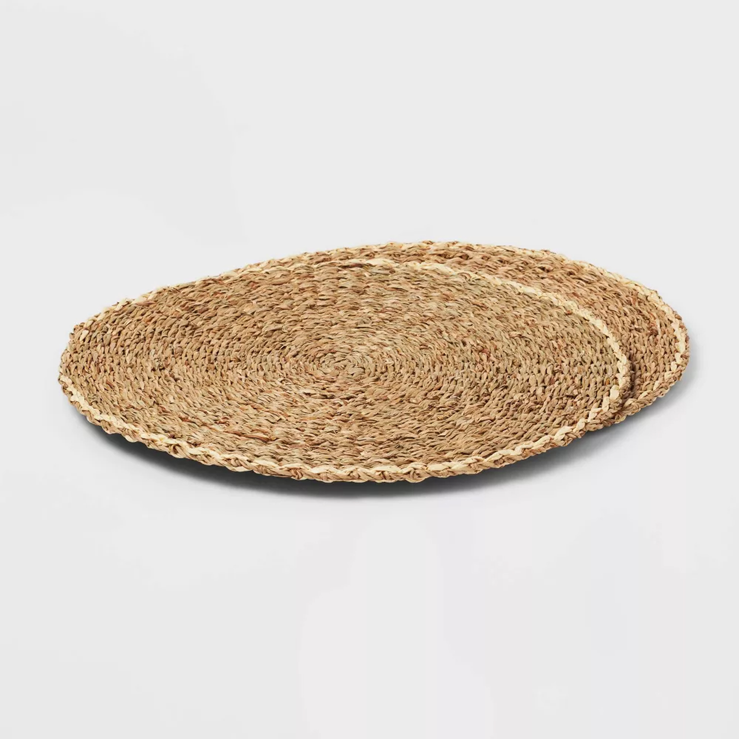 Set de 2 manteles individuales para mesa de comedor, hechos a mano con junco marino, salvamanteles duraderos para platos calientes, manteles individuales redondos para cocina