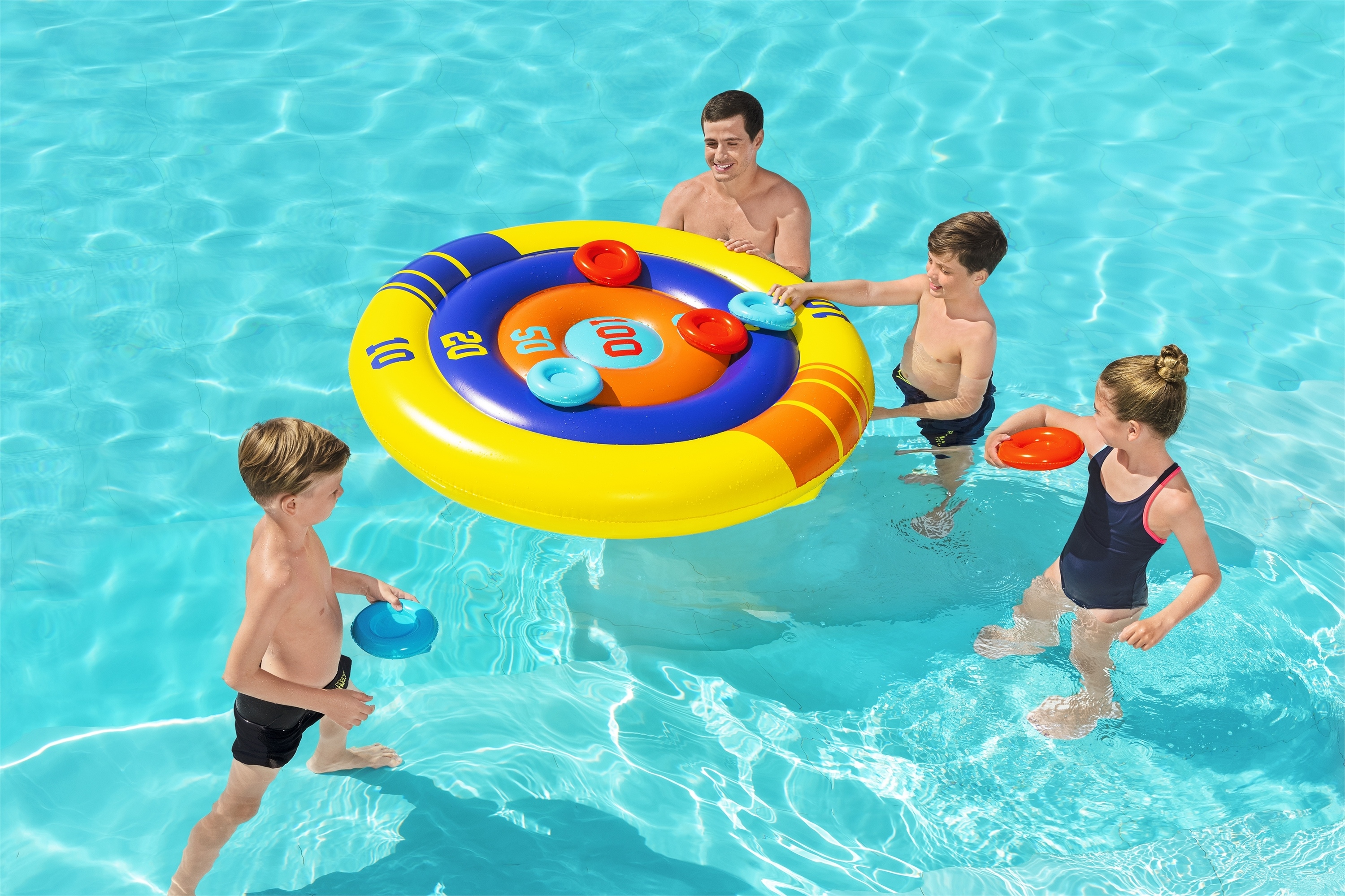 Juego inflanble de lanzar frizbe al circulo para piscina 1.40 centimetros caja (1)