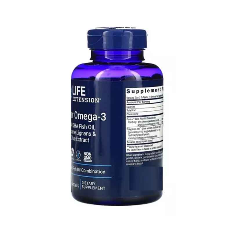 Super Omega 3 Fish Oil 2000 mg 120 capsulas + Epa + Dha Life Extension Extra Fuerte