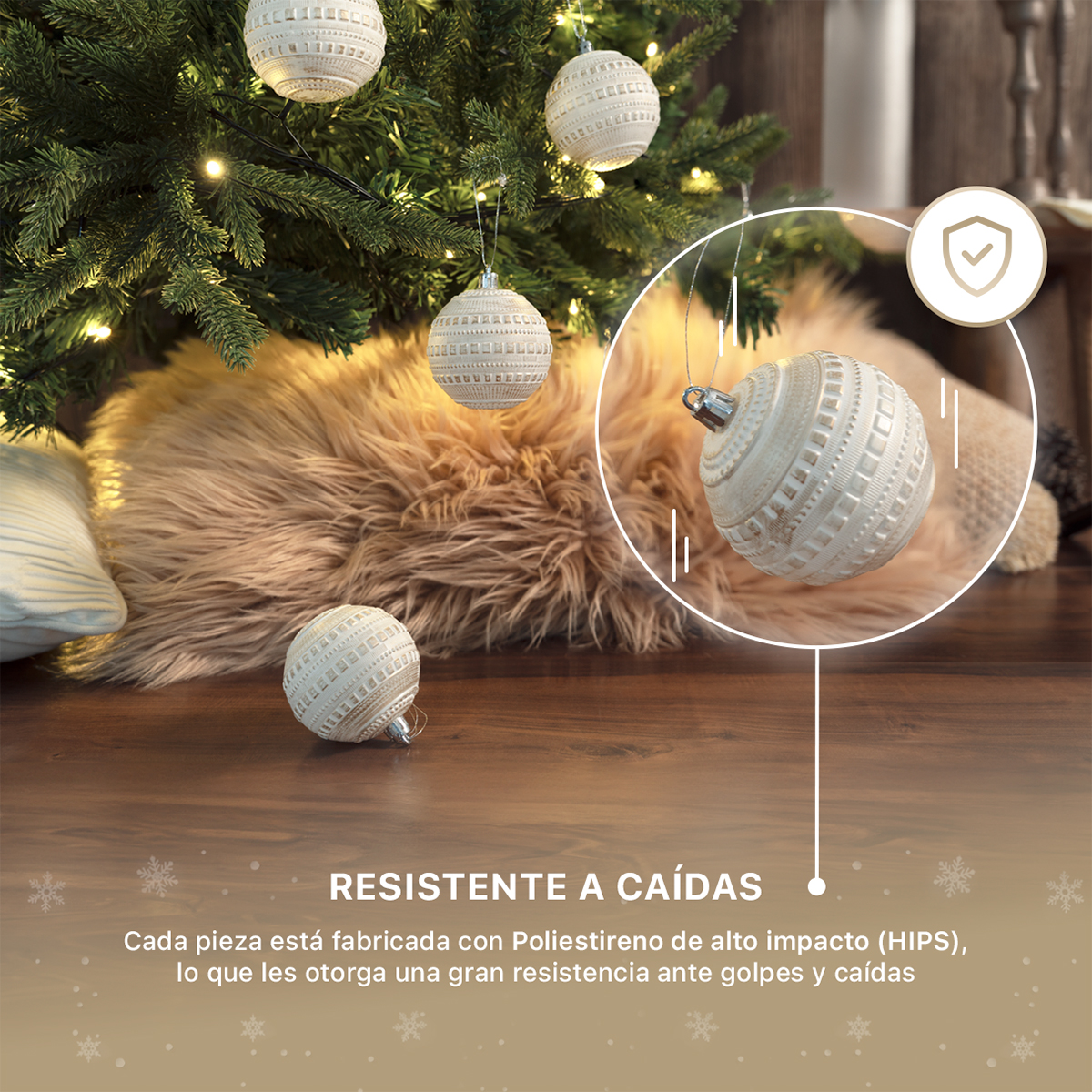 Set con 6 Esferas Decoración Navideña 8 cm Adornos para Árbol de Navidad (Blanca - Dorado) ESQUIMAL.
