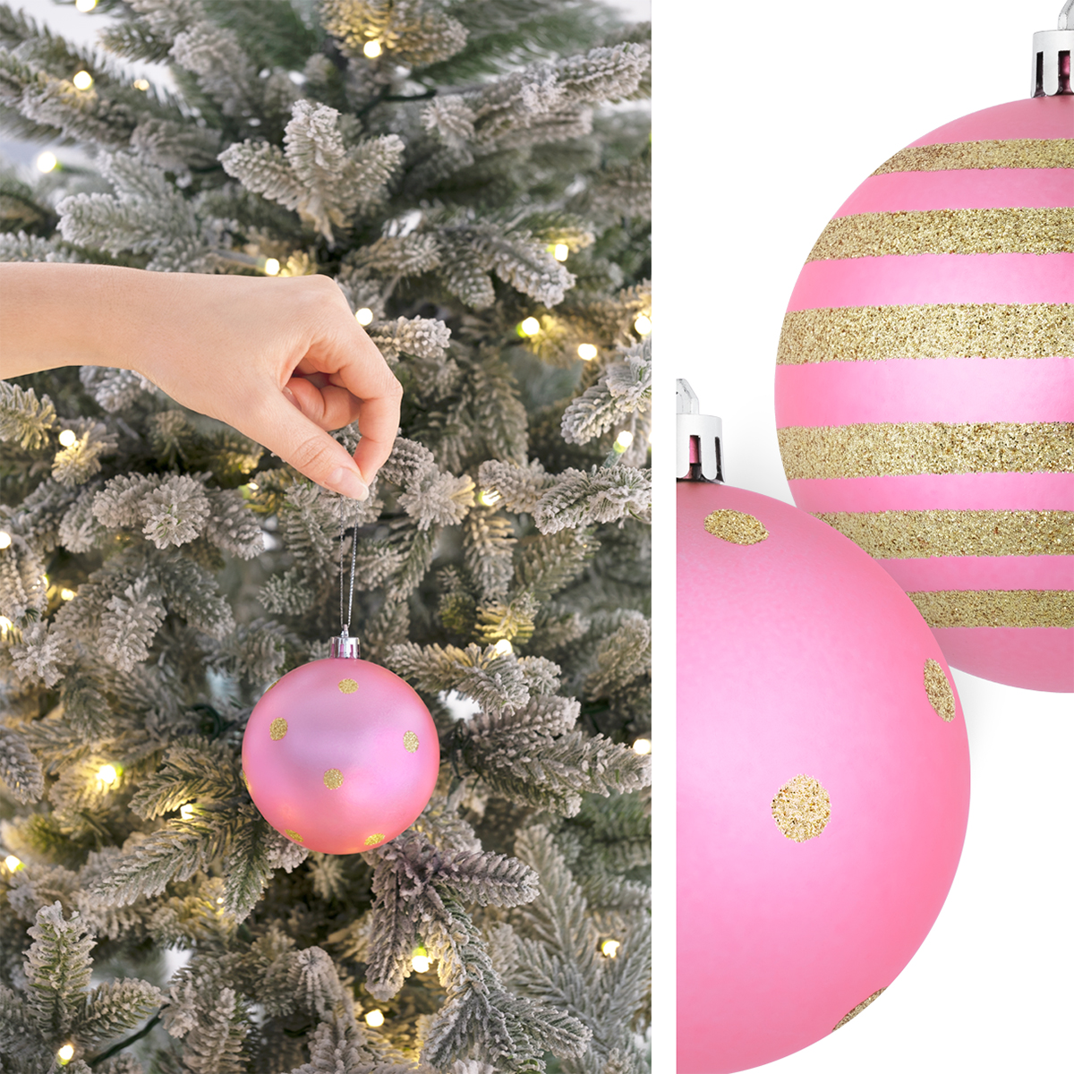 Set con 8 Esferas Decoración Navideña 8 cm Adornos para Árbol de Navidad (Rosa - Dorado) ESQUIMAL