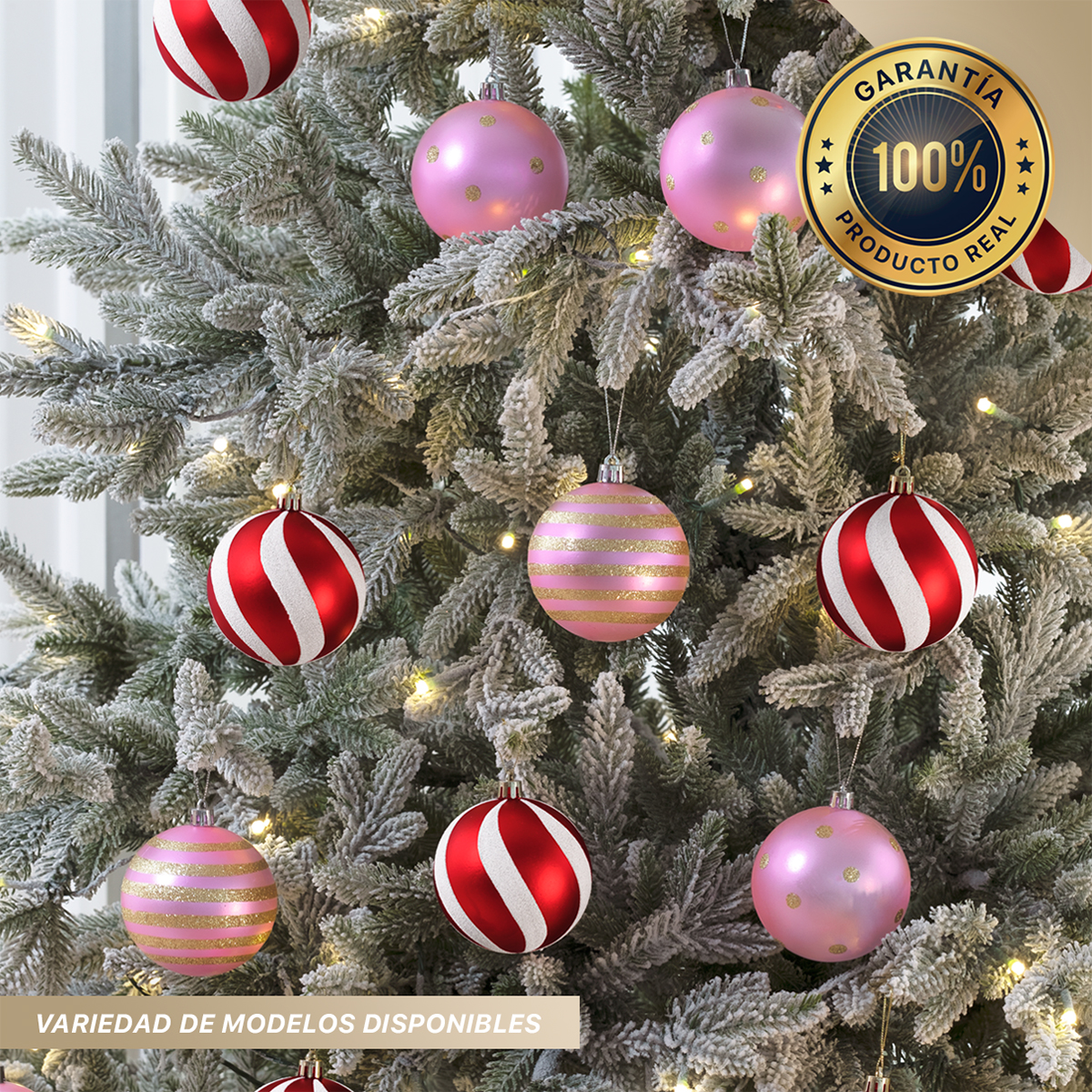 Set con 8 Esferas Decoración Navideña 8 cm Adornos para Árbol de Navidad (Rosa - Dorado) ESQUIMAL