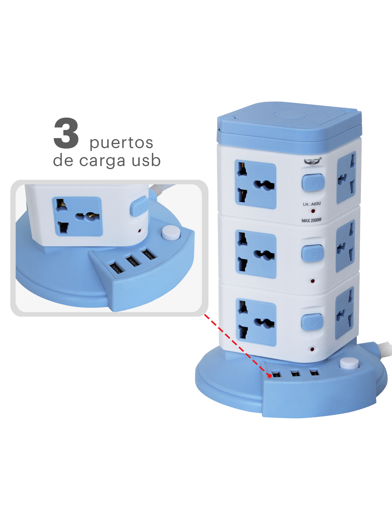 Torre Multicontacto Vertical Con 12 Contactos Y 3 Usb Socket