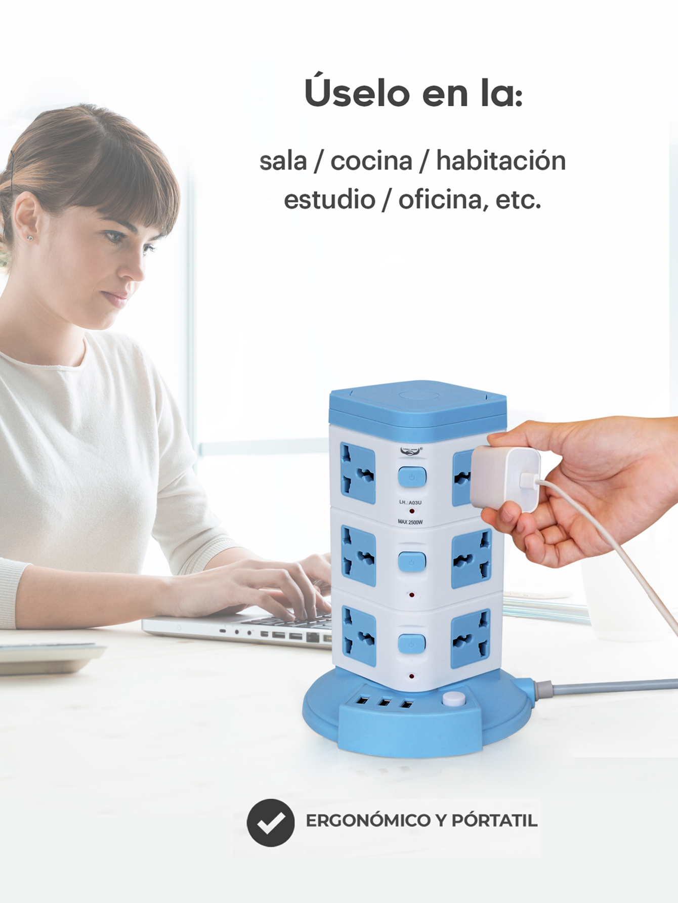 Torre Multicontacto Vertical Con 12 Contactos Y 3 Usb Socket
