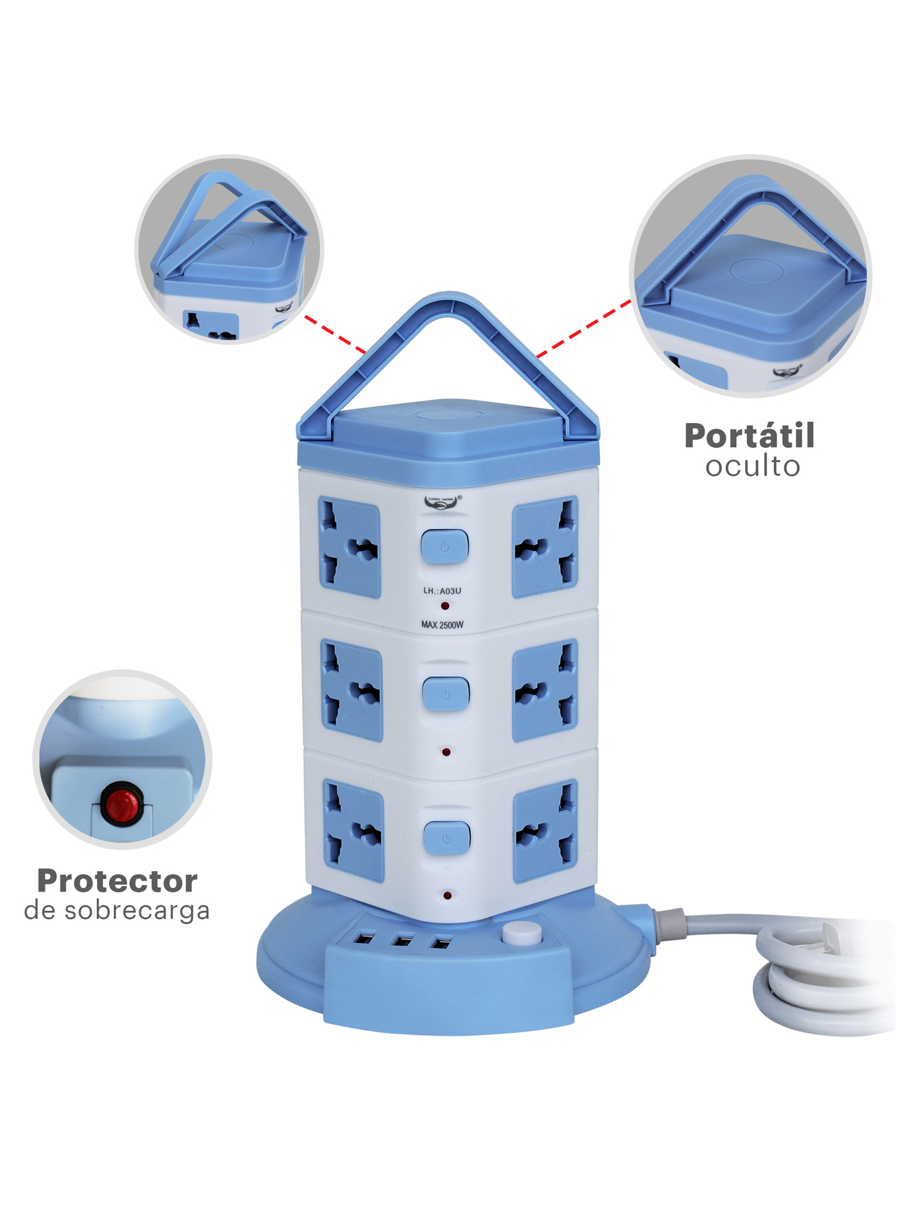 Torre Multicontacto Vertical Con 12 Contactos Y 3 Usb Socket