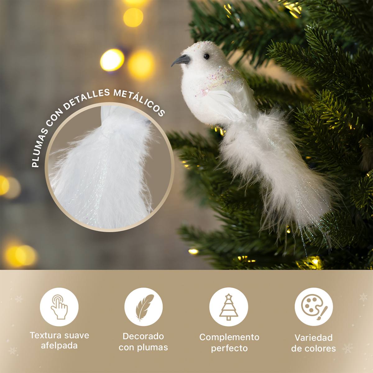 Adornos para Árbol de Navidad con Decoración Navideña (Pajaro Blanco) ESQUIMAL.