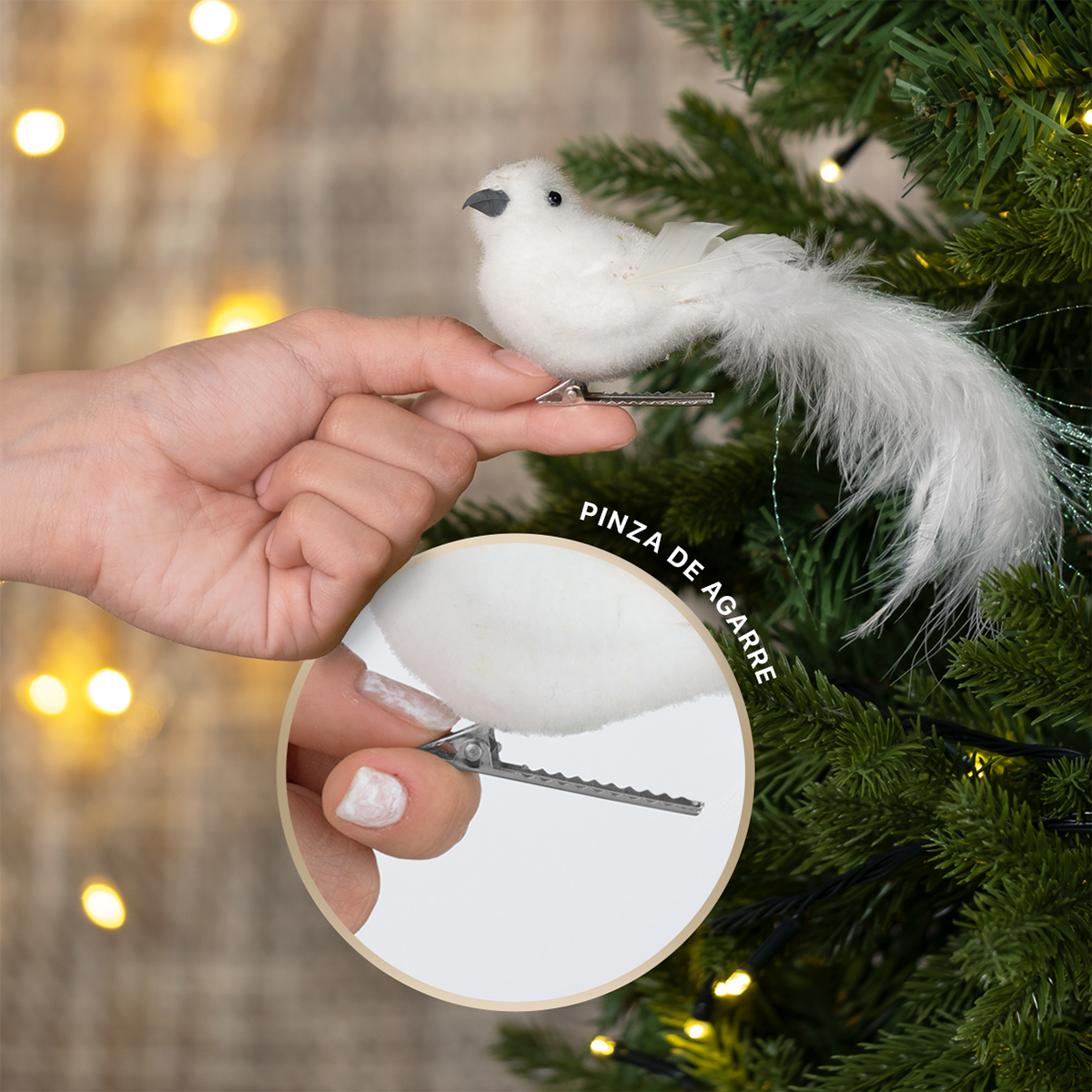 Adornos para Árbol de Navidad con Decoración Navideña (Pajaro Blanco) ESQUIMAL.