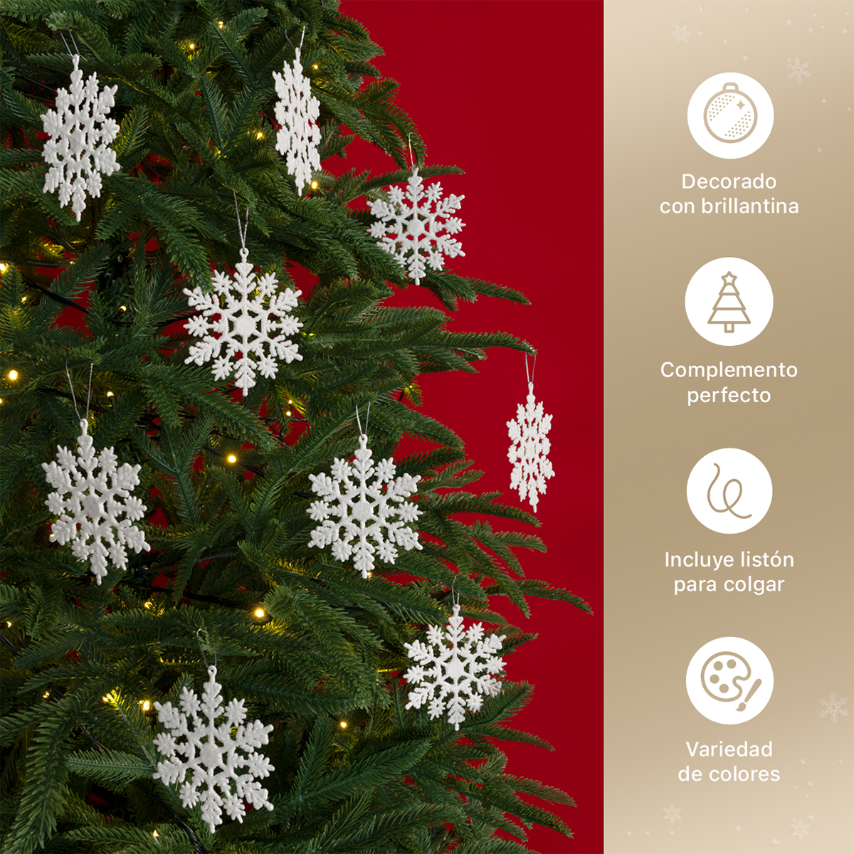 Decoración Navideña con Adornos para Árbol de Navidad (Copo Blanco) ESQUIMAL.