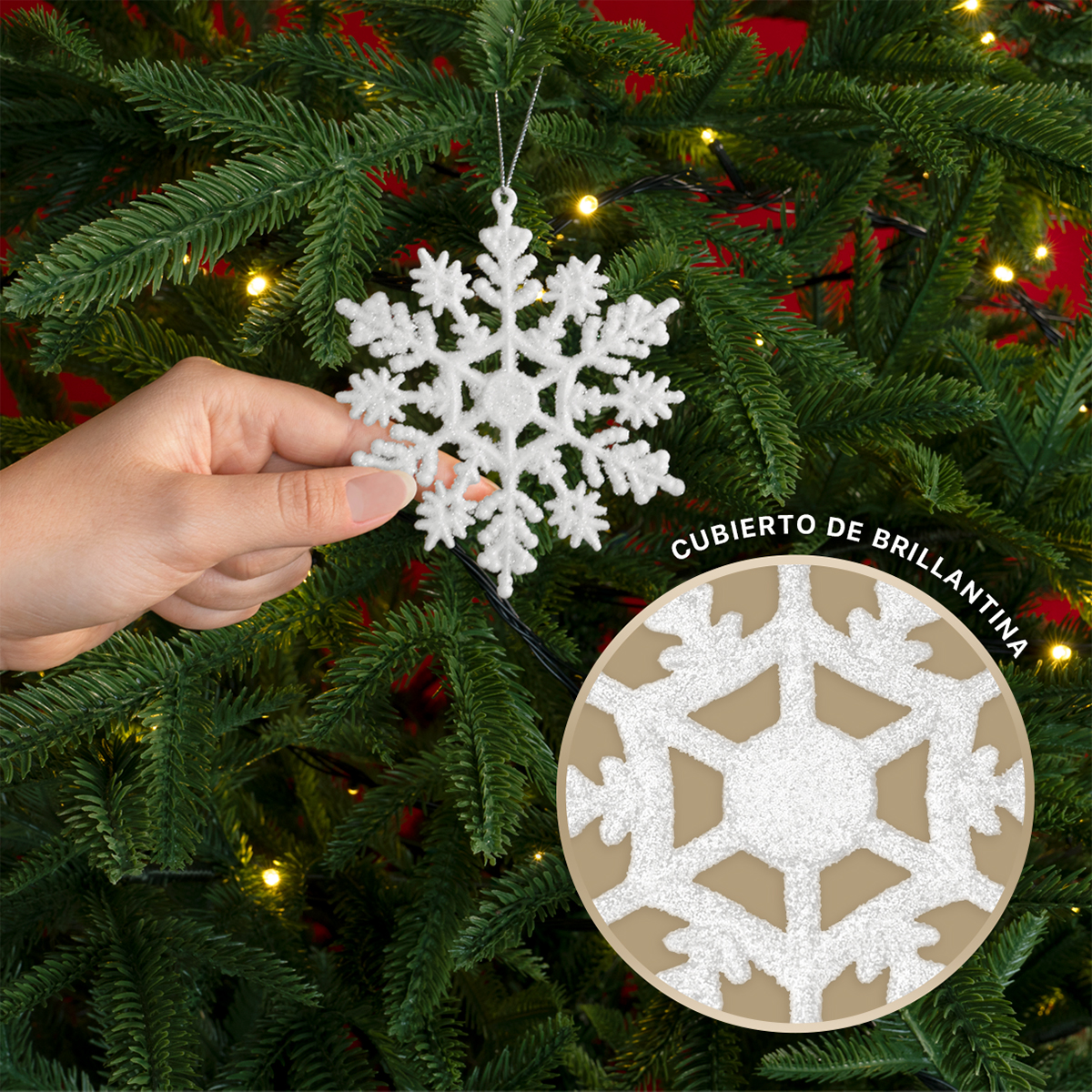 Decoración Navideña con Adornos para Árbol de Navidad (Copo Blanco) ESQUIMAL.