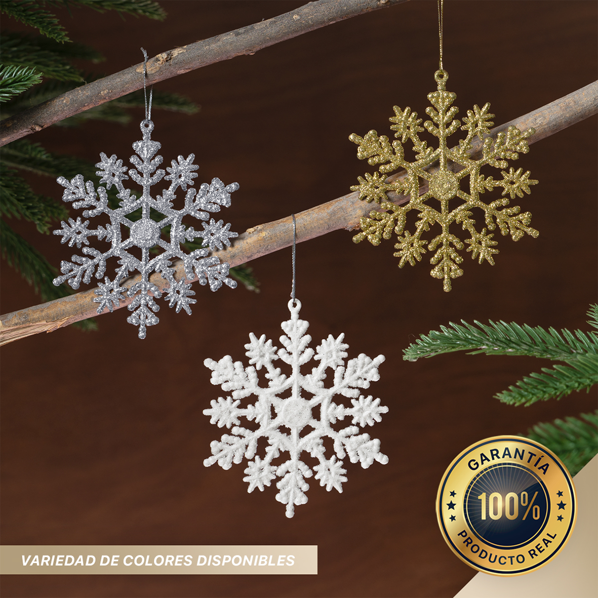 Decoración Navideña con Adornos para Árbol de Navidad (Copo Blanco) ESQUIMAL.