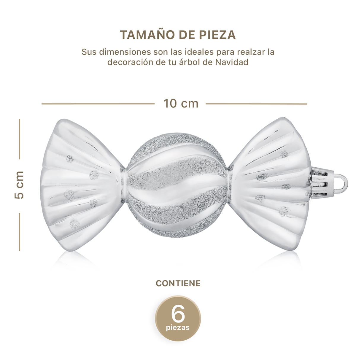 Decoración Navideña con Adornos para Árbol de Navidad (Dulce Plateado) ESQUIMAL