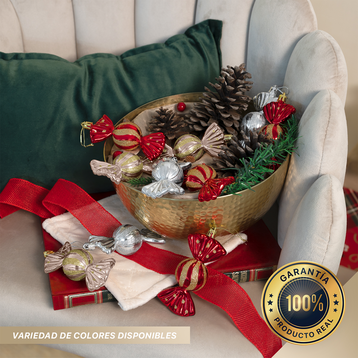 Decoración Navideña con Adornos para Árbol de Navidad (Dulce Plateado) ESQUIMAL