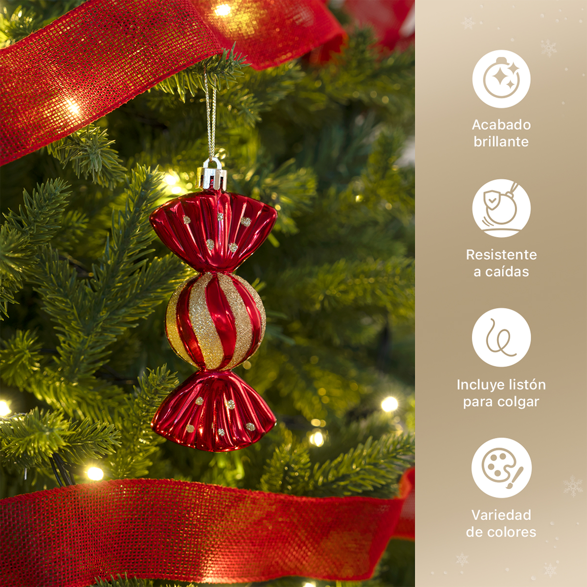Decoración Navideña con Adornos para Árbol de Navidad (Dulce Rojo) ESQUIMAL.