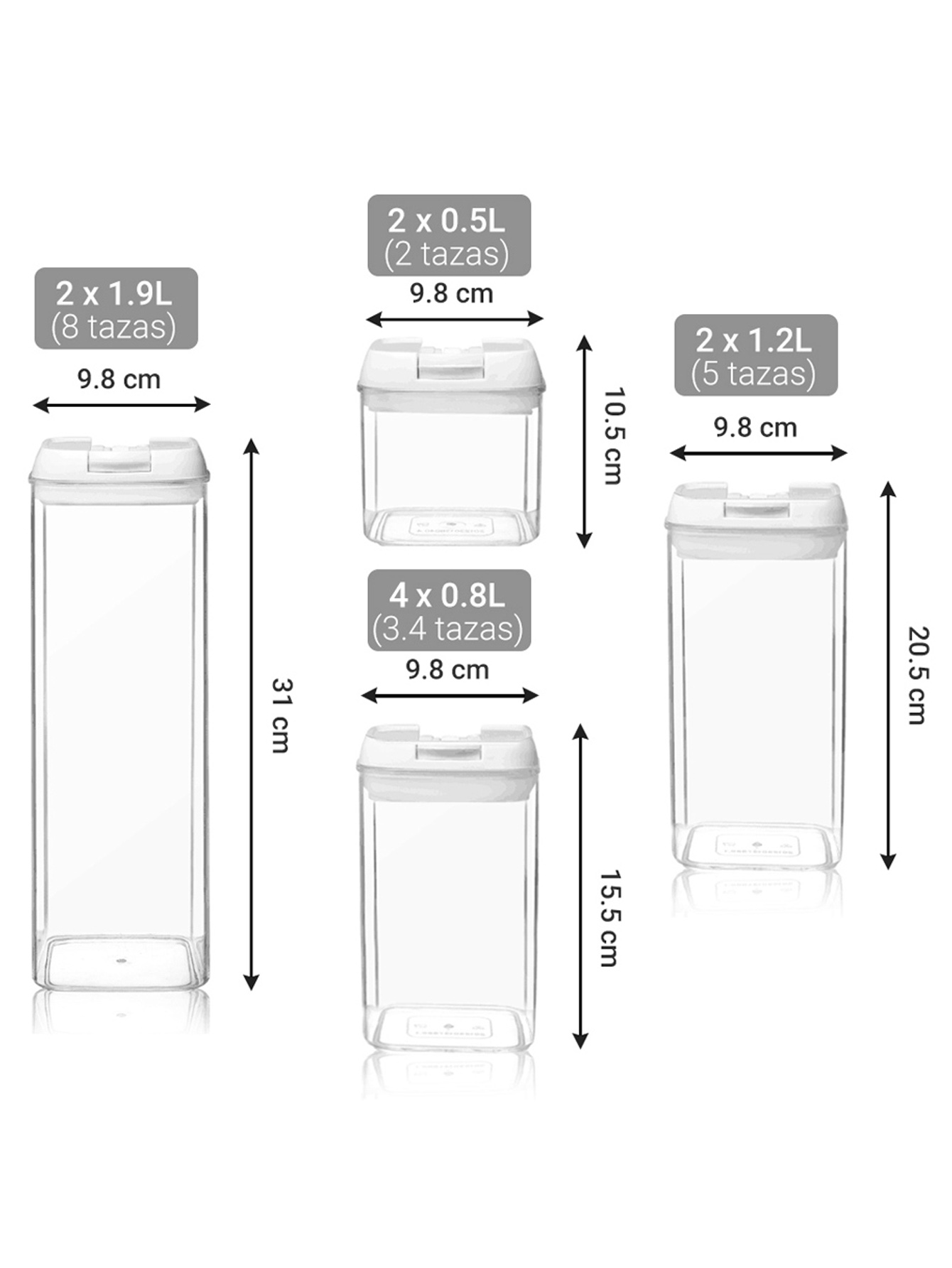 Set De 10 Contenedores Herméticos Para Cocina. Ag Box, Tapa Blanca