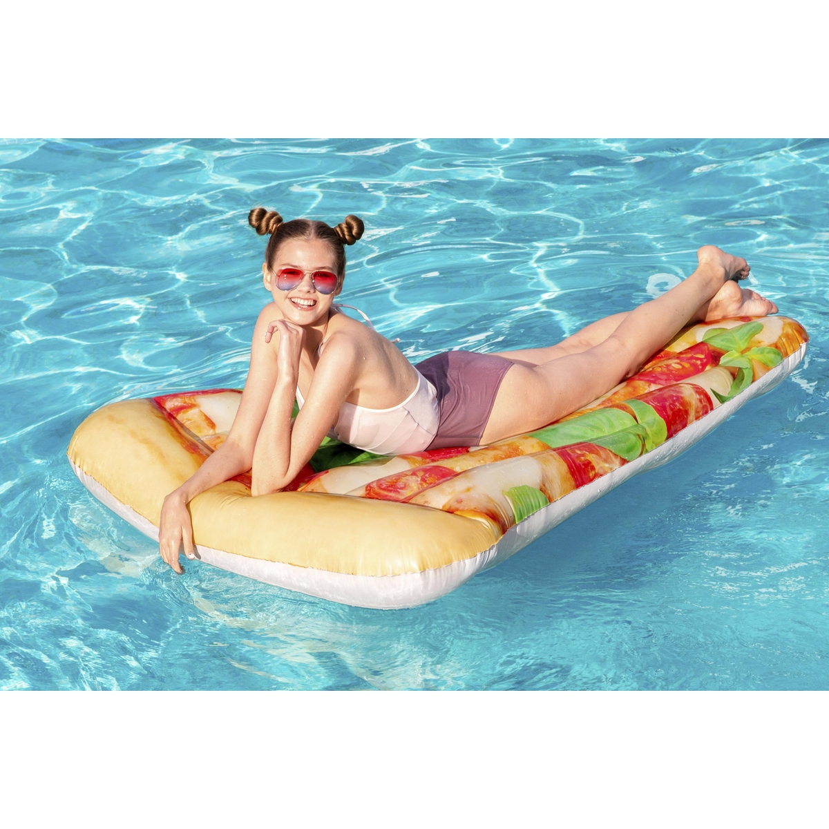 Cama inflable 1.88 metros x 1.30 centimetros forma rebanada pizza caja (1)