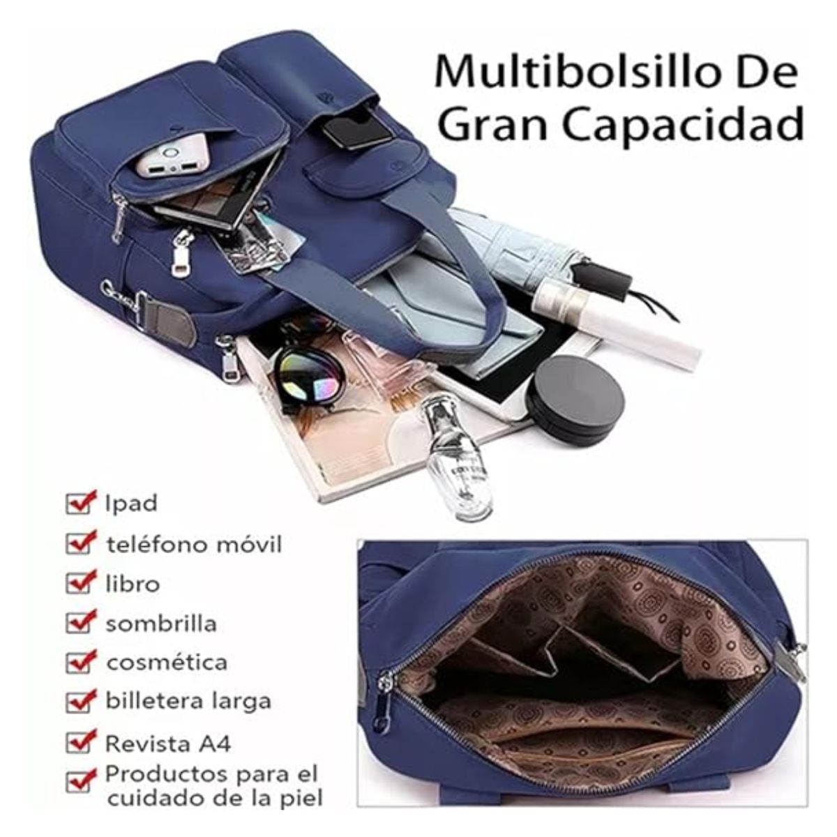 Bolso multifuncional impermeable mujer Azul Marino