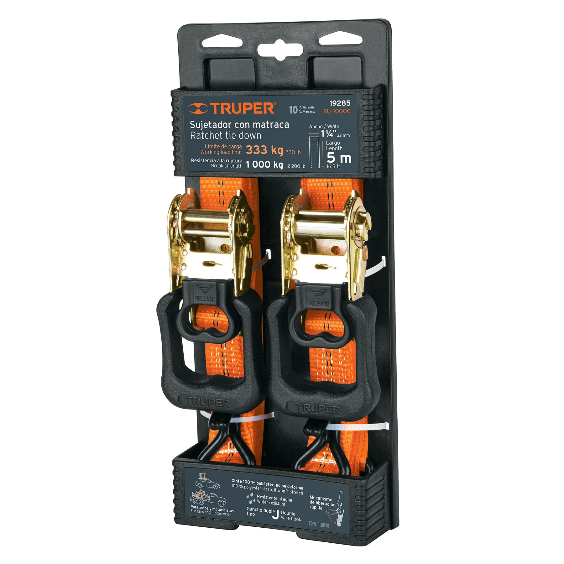 JUEGO DE 2 SUJETADORES CON MATRACA CARGA MÁXIMA 1000 KG 19285