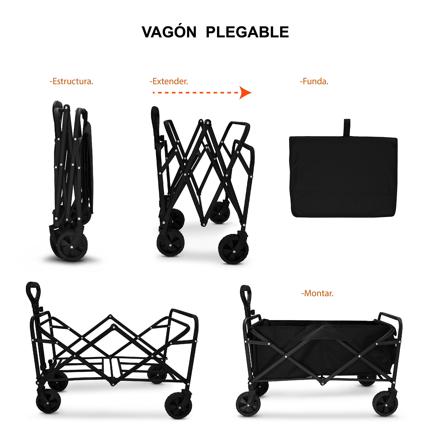 Carrito De Compras Vagón Plegable Multiusos De Carga En Color Negro 4283