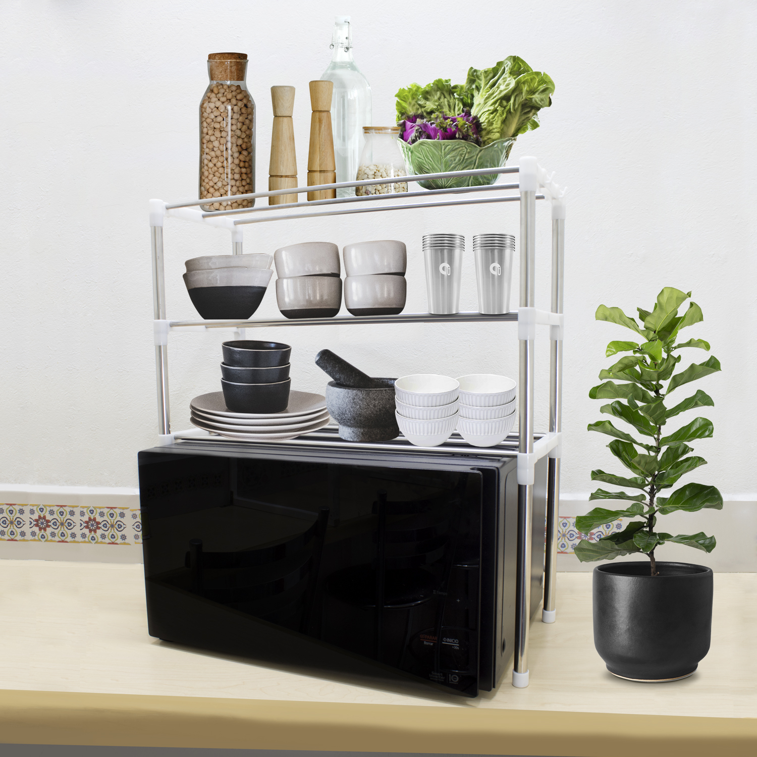 Organizador De Cocina Rack Estante Para Microondas Multiusos