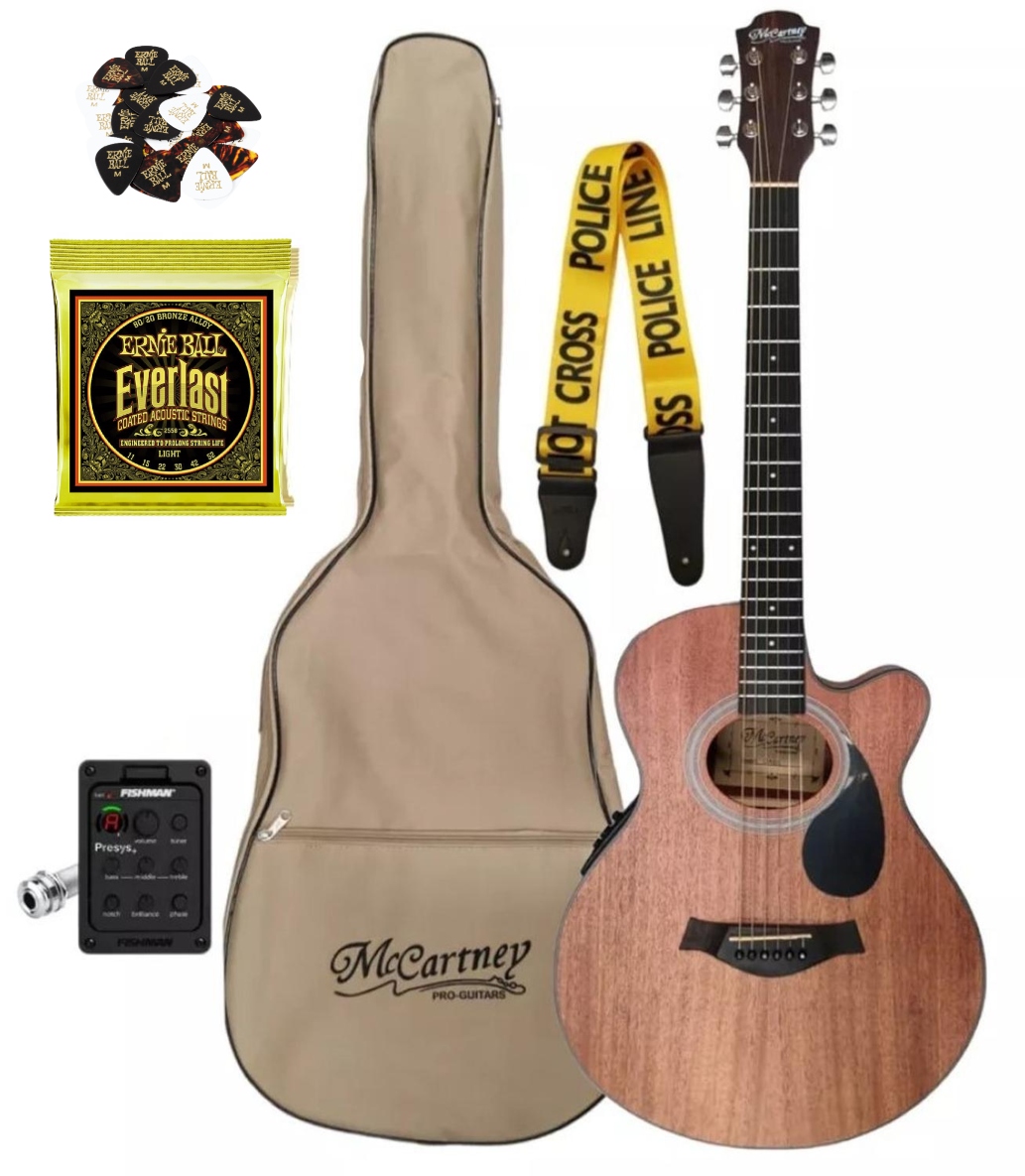 McCartney QA66 Guitarra Electroacústica con Pastilla Fishman Plumillas y Cuerdas Ernie ball Everlast