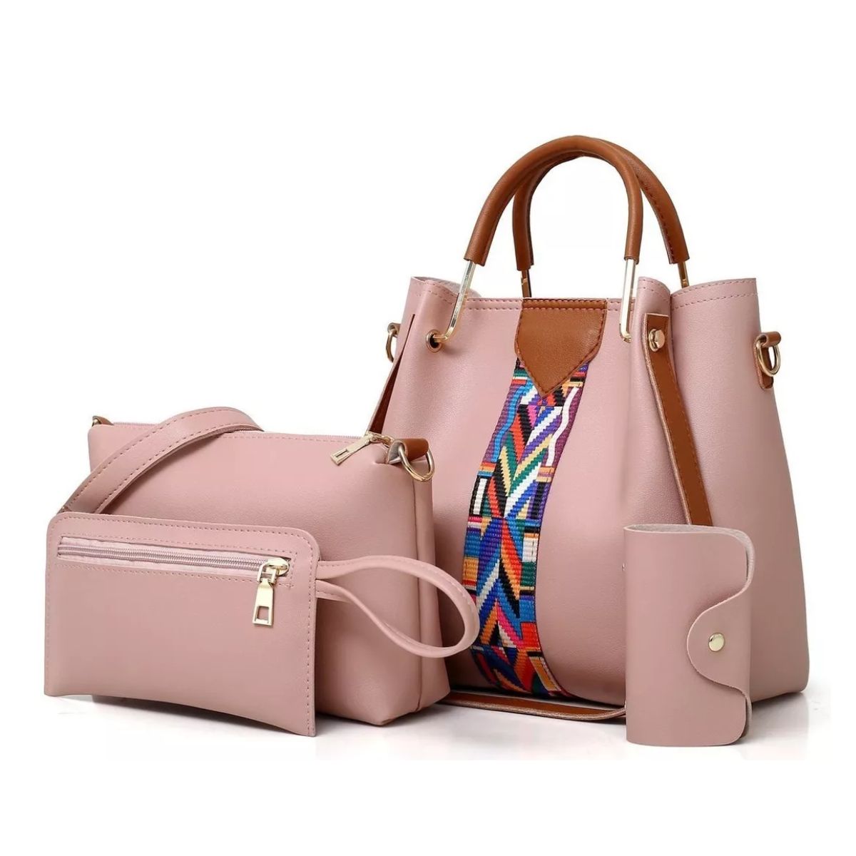 Set de 4 bolsas de Ecocuero color Rosa