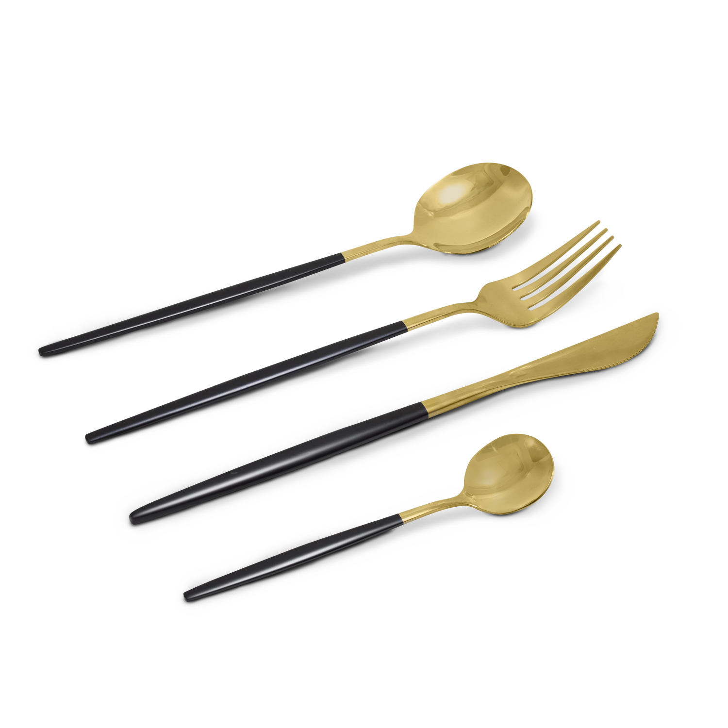 Juego de Cubiertos Dorados con Negro  24 pzas, Cuchillo, cucharas y tenedores 