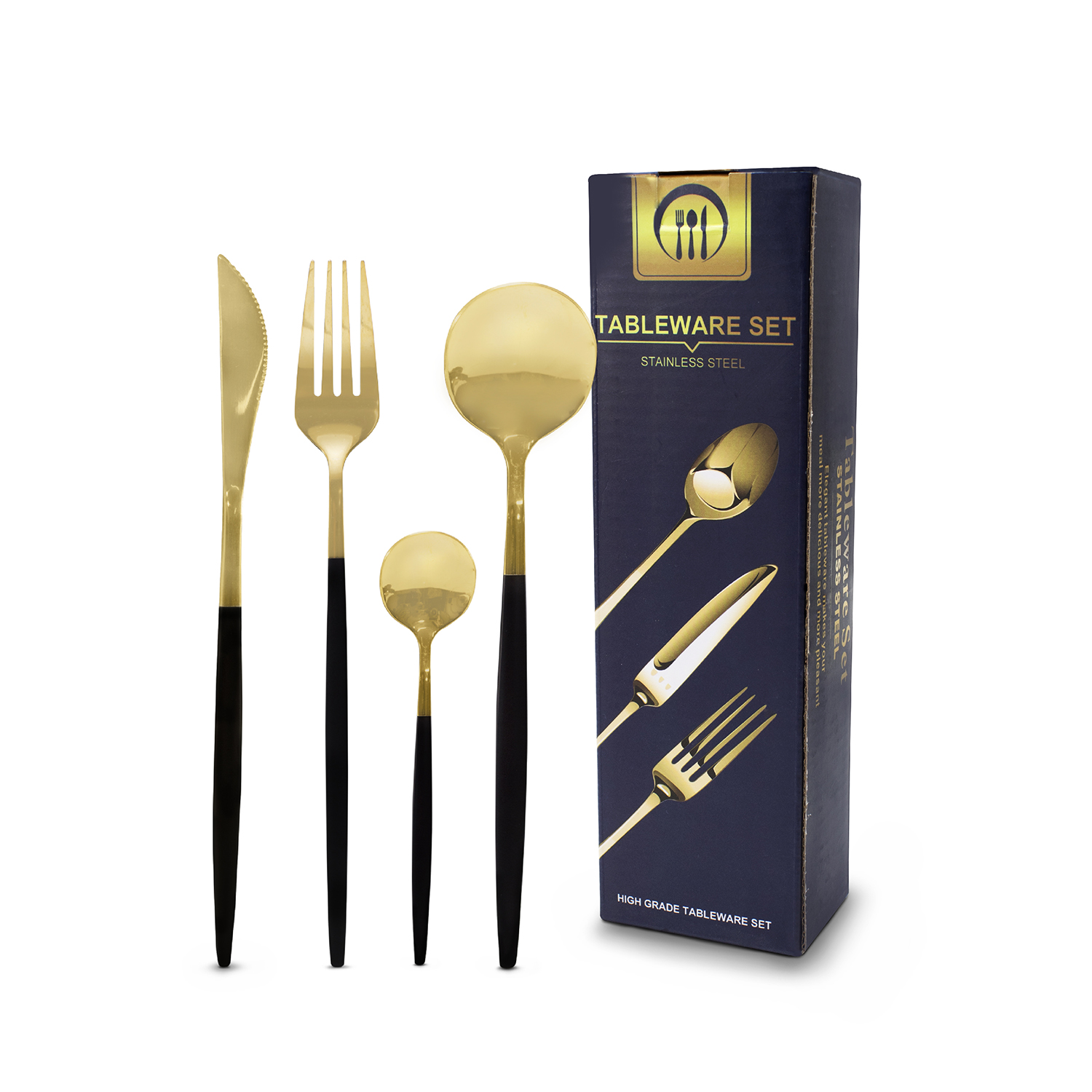 Juego de Cubiertos Dorados con Negro  24 pzas, Cuchillo, cucharas y tenedores 