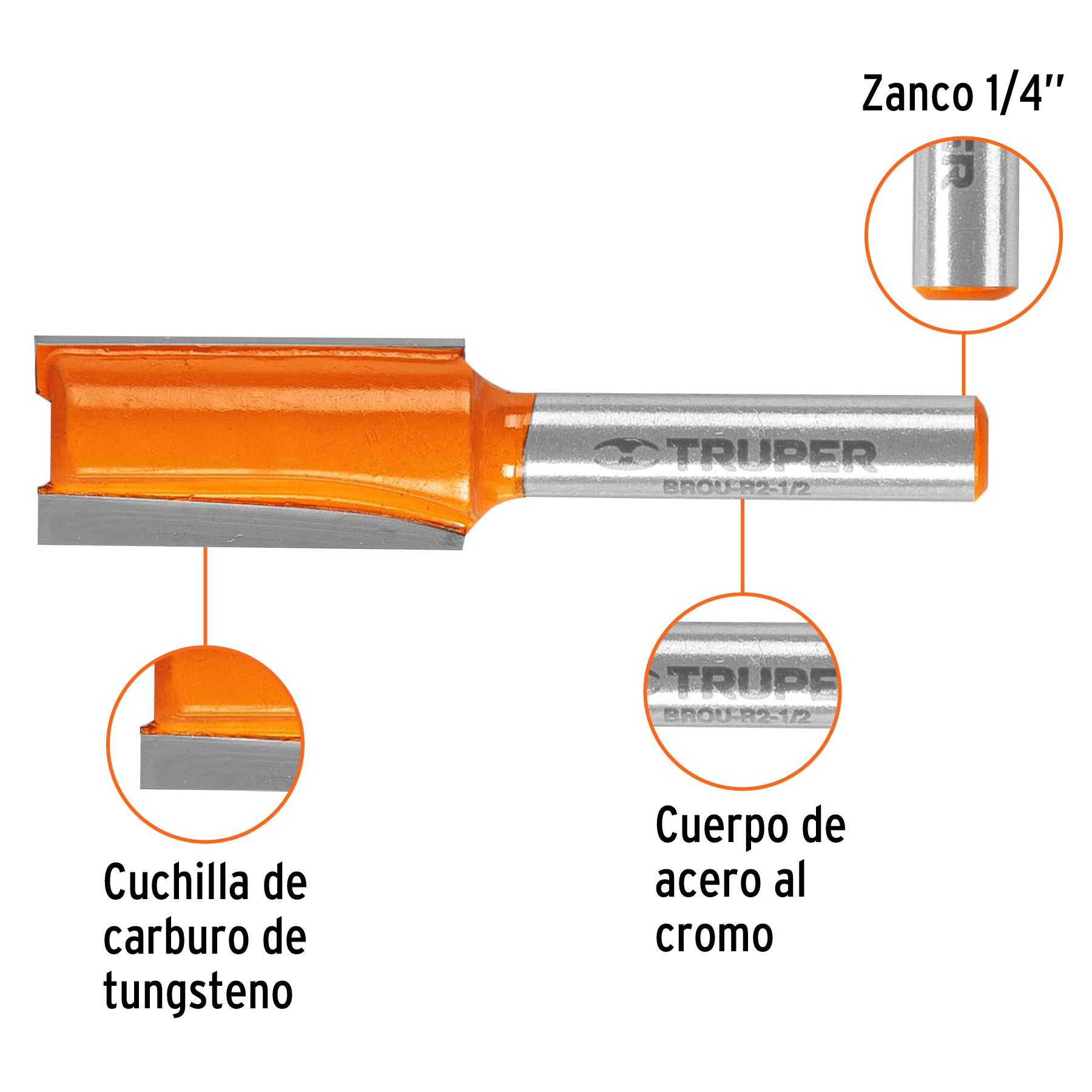 BROCA PARA ROUTER, RECTA 2 FILOS, 1/2", TRUPER 11456