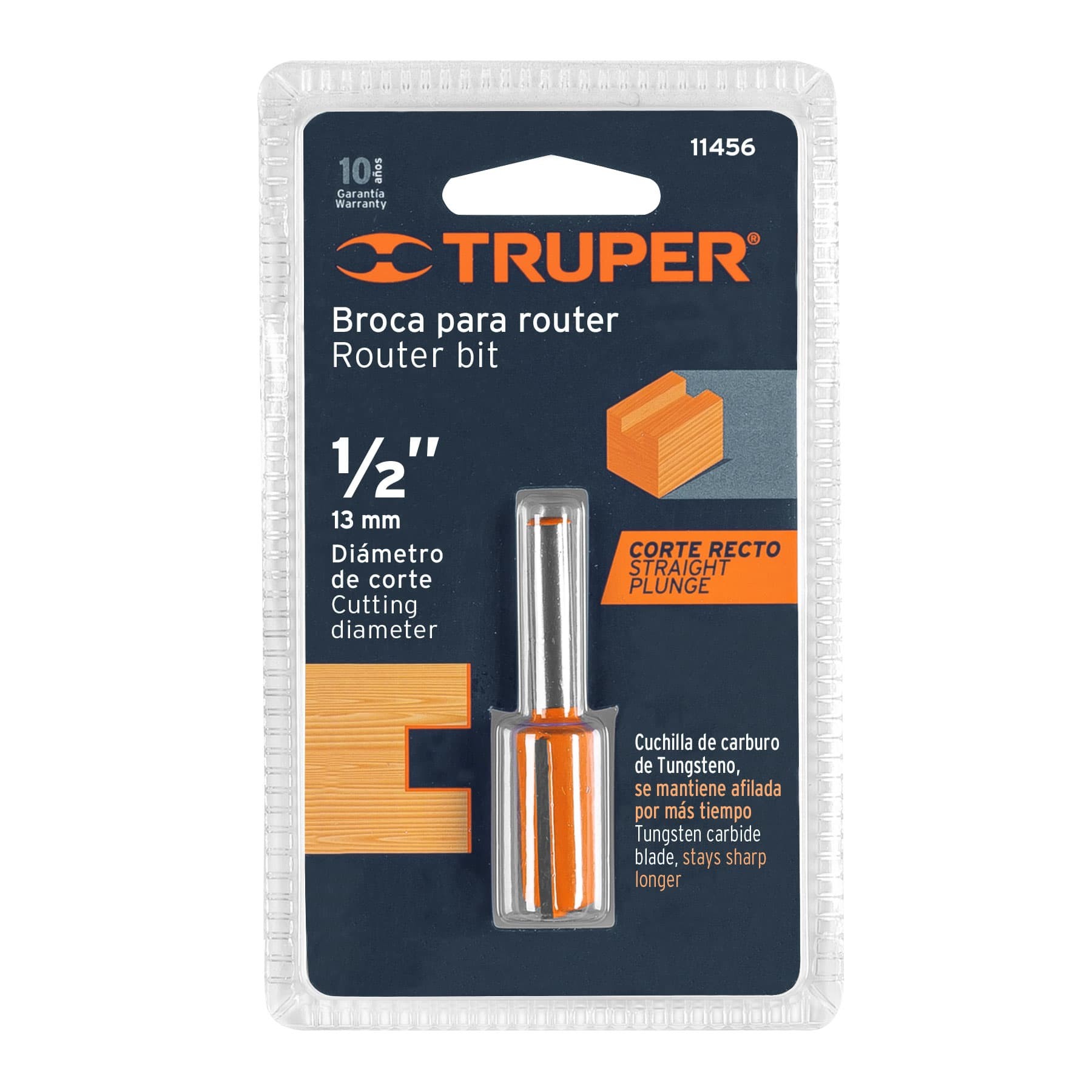 BROCA PARA ROUTER, RECTA 2 FILOS, 1/2", TRUPER 11456